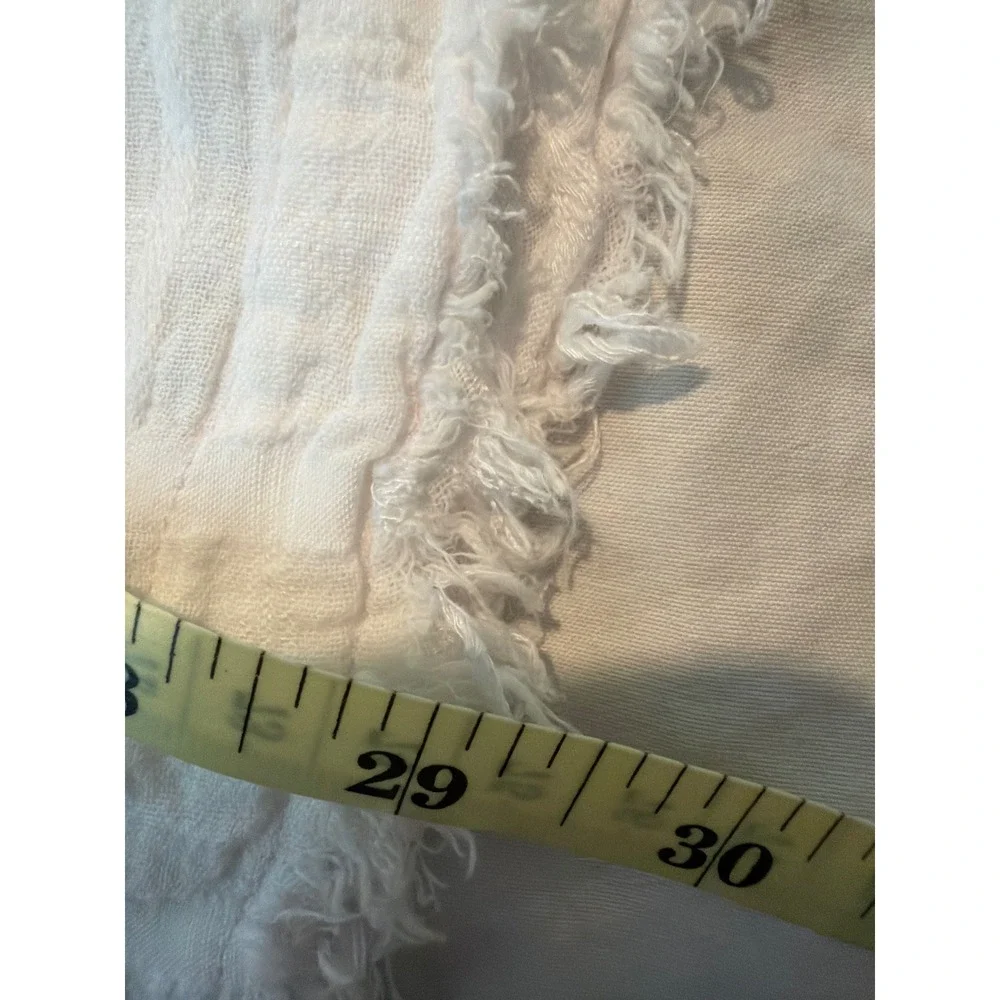 Free People White Textured Gauze Button Down Shirt Raw Hem Boho OB900564 Size M